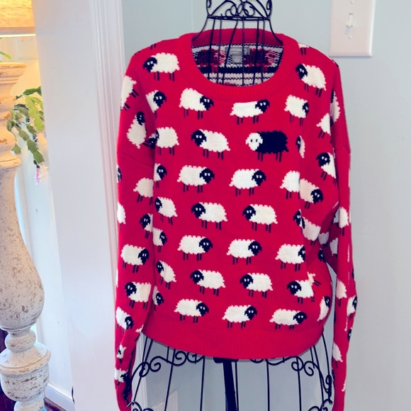 cupcake Sweaters - Cupcake clothing THE sheep sweater red/black/white size large